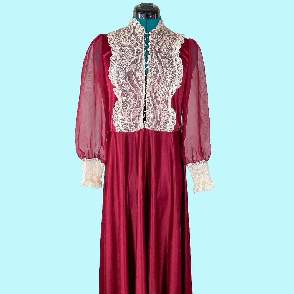 Vintage Victorian Burgundy Nightgown with Sleeves